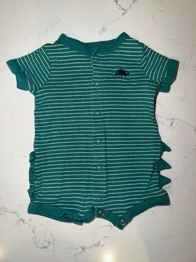 Carter's Teal and White Striped Short-Sleeve Romper